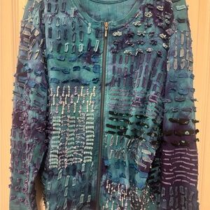 Chico's Vibrant teal  multi colored Jacket with textured fabric detailing